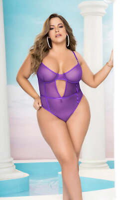 #ad Mapale Lingerie Plus Underwire Sheer Mesh Teddy Orchid Purple $29.00