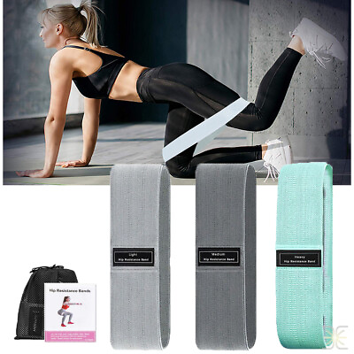 #ad Resistance Bands Fabric Sports Loop Exercise Band Set Workout Fitness Gym Yoga $9.99