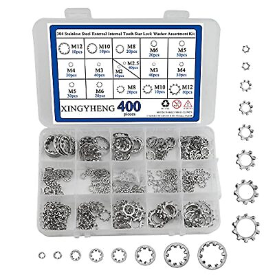 #ad 400Pcs 8 Size 304 Stainless Steel External Internal Tooth Star Lock Washer Ci... $21.96