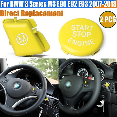 #ad Yellow Steering Wheel MSTART STOP ENGINE Button For BMW E90 E91 E92 E93 2007 13 $11.43
