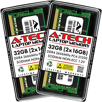 #ad A Tech 32GB 2x 16GB PC4 21300 Laptop SODIMM 260 Pin DDR4 2666 MHz Memory RAM Kit $59.99