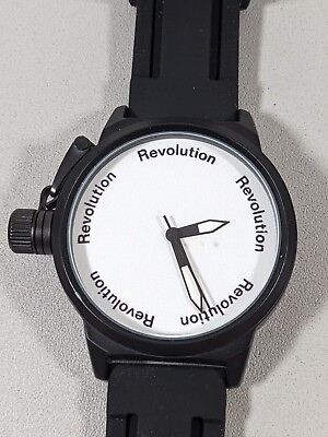 #ad Zazzle Revolution Black Silicone Band Watch white Dial $13.99