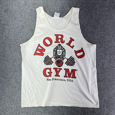 #ad Word Gym Tank Shirt Mens M White Preshrunk Graphic Print Logo Activewear Retro $2.88