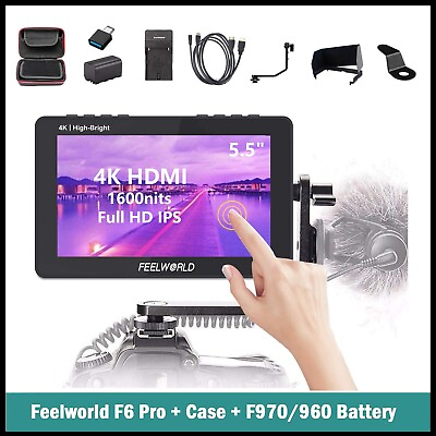 #ad FEELWORLD F6 Pro 5.5quot; 4K HDMI Touchscreen On Camera Monitor 1600nits Battery $149.00