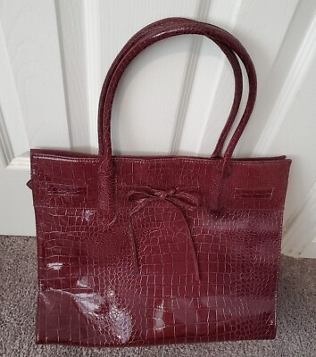 Jessica Simpson Purse Large Tote Handbag Burgundy Maroon Red Snake Print $49.99