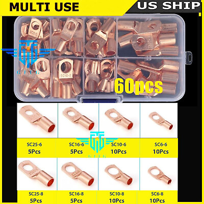 #ad 60pcs Copper Wire LUGS Battery Cable Ends Terminal Connectors Assortment Kit US $9.49