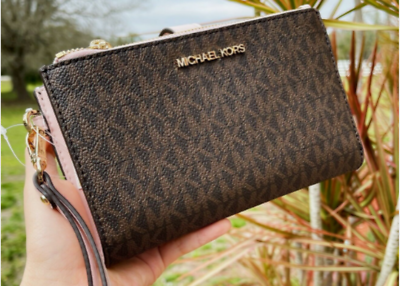 #ad Fashion Michael Kors Wallet Wamen Double Zip Phone Wristlet Brown Powder Blush $38.50