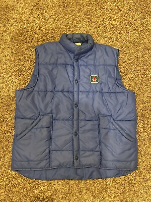 #ad #ad Weathercaster Men#x27;s Vintage Blue Puffer Vest 1980#x27;s Snap Gas Station Uniform $30.00