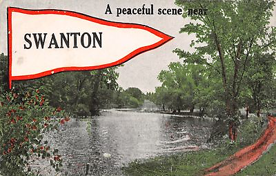 #ad Swanton Ohio Peaceful Scene on Ai Creek Cowpath Along Shoreline 1912 Pennant PC $6.00