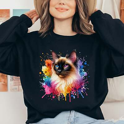 #ad Balinese Cat Color Splash Unisex Sweatshirt Black Navy Dark Heather $37.95
