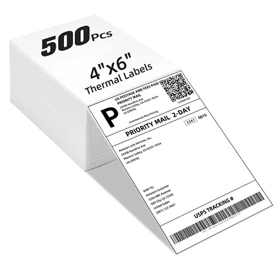 #ad 500pcs 4quot;x6quot; Fanfold Direct Thermal Shipping Labels for Zebra and Rollo Printers $11.76