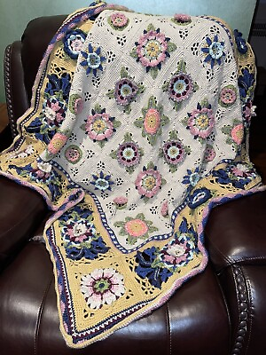 #ad NEW HANDMADE CROCHET MULTICOLOR FLORAL Blanket Color Blocks Beautiful Gift $300.00