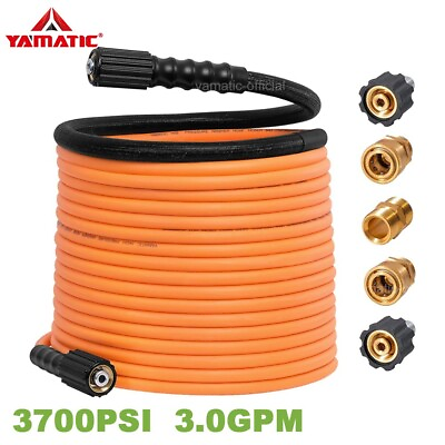 #ad YAMATIC 3700 PSI M22 14mm Pressure Washer Hose 50 ft w Fittings Flexible PU $60.05
