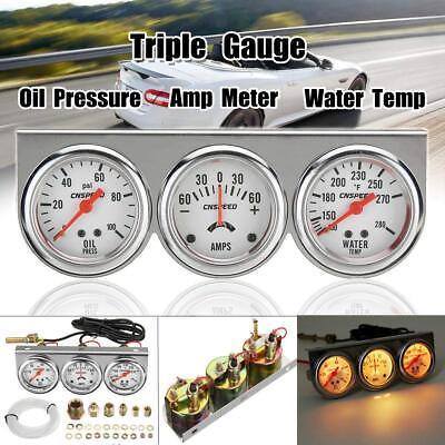 #ad #ad Universal 2quot; Triple Gauge Set Oil Pressure PSI Amps Water Temp Temperature Meter $23.98