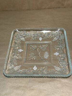 #ad Antique EAPG United States Glass Co Beaded Grape Square Berry Plate Bowl $10.00