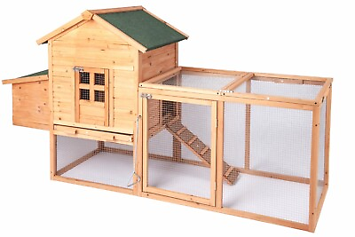 #ad 80quot; Wooden Hutch Chicken Coop Rabbit Hen Cage W Ramp Nesting Box Outdoor Yard $148.74