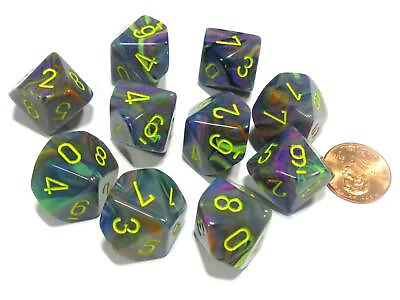 #ad Set of 10 Chessex Festive D10 Dice Rio with Yellow Numbers $9.99