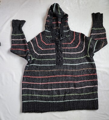 #ad Torrid Womens Plus sz 3 Sweater Black Color Lines Across Knit Hoodie X Front $14.80