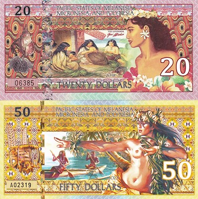 #ad PACIFIC STATES of MMP SET 2 Polymer 20 50 DOLLARS Woman 2018 2024 Fantasy $7.32
