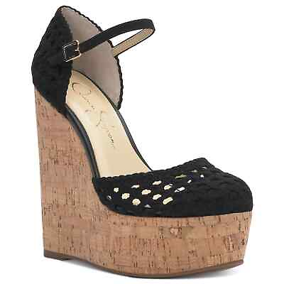 #ad Jessica Simpson Women Cork Wedge Ankle Strap Sandals Marshela Size US 7M Black $26.00