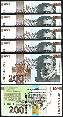 #ad #ad Slovenia 200 Tolarjev 2004 UNC 5 Pcs LOT Consecutive P 15d Pre Euro Prf ZS $44.95