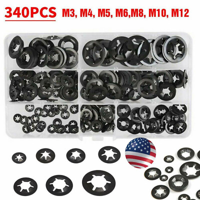 #ad 340pc Internal Tooth Star Lock Spring Quick Washer Push On Speed Nut Assortment $15.29