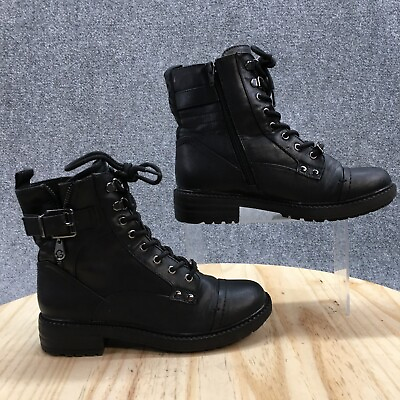 #ad GBG Combat Boots Womens 5.5M Black Gracen Lace Up Side Zip Buckle Cap Toe $21.24