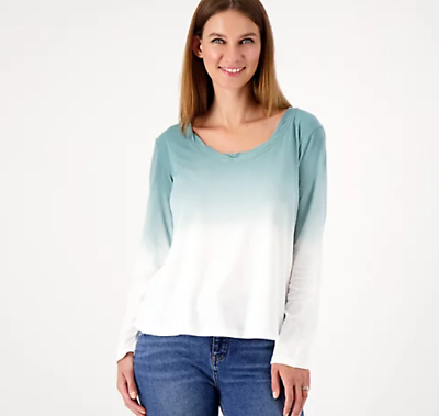 #ad Candace Cameron Bure Top The Ocean Dipped Long Sleeve Tee sz L Green A473684 $23.99