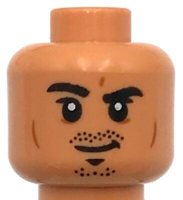 #ad Lego New Nougat Minifigure Head Black Eyebrows and Stubble Eyebrow Raised Part $1.79