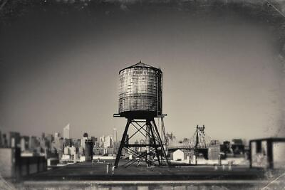 #ad A Rusty Water Tower on a Rooftop of Queens Photo Art Print Poster 12x8 $10.49