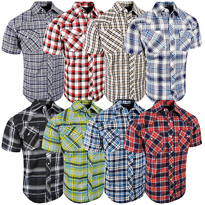 #ad Western Plaid Shirt Short Sleeve Mens Snap Up Flap Pockets LATEST NEW COLORS $19.95
