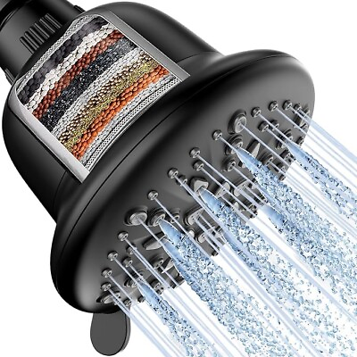 #ad High Pressure 7 mode Filtered Shower Head Luxury Modern Black 6 Stage filter $36.99