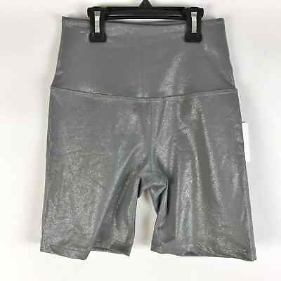 #ad Beyond Yoga Womens Twinkle High Waist Biker Shorts Small Grey Metallic NWT $38.50