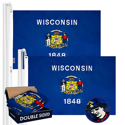 #ad Wisconsin WI State Flag 3x5FT 2 Pack Double sided Embroidered Polyester By G128 $90.99