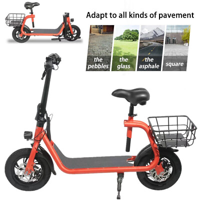 #ad Off Road Electric Scooter Adult with Seat Folding Dual 450W Ebike Waterproof Red $338.99