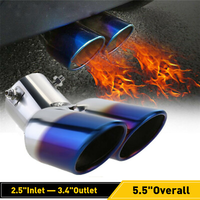Car Tip Muffler Dual Pipe Exhaust Burnt Tail Blue Titanium Stainless Rear St #ad $19.99