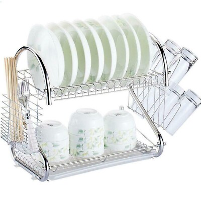 #ad #ad Kitchen Dish Cup Drying Rack Holder Sink Drainer 2 Tier Dryer Stainless Steel $17.99