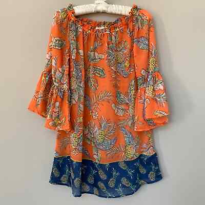 #ad Beach Lunch Lounge sheer boho tunic top on off shoulder 3 4 bell sleeves size XS $18.00
