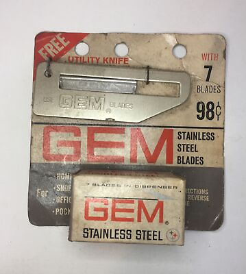 #ad GEM STAINLESS STEEL BLADES 7 IN DISPENSER amp; UTILITY KNIFE Vintage $29.50