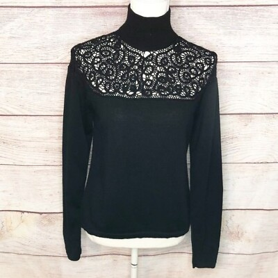 ISOA amp; CO Black 100% Wool Crocet Sweater Size M #ad $24.50