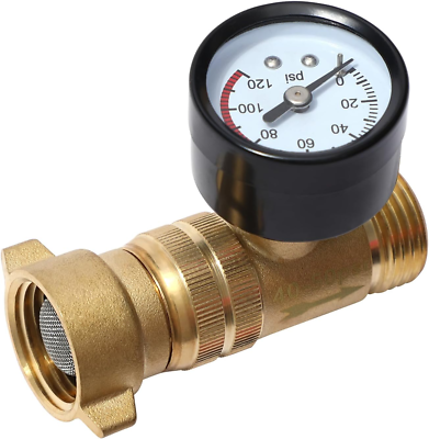 #ad Brass RV Water Pressure Regulator Water Pressure Reducer Valve with Gauge and F $20.44