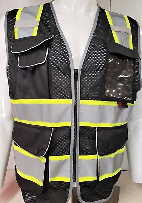 #ad #ad FX High Visibility Reflective BLACK Safety Vest w ID pocket YELLOW SAFETY VEST $14.99