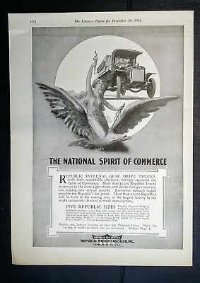 #ad 1916 Republic Motor Truck Co Alma MI Work Truck Eagle Vintage Art Print Ad $14.80