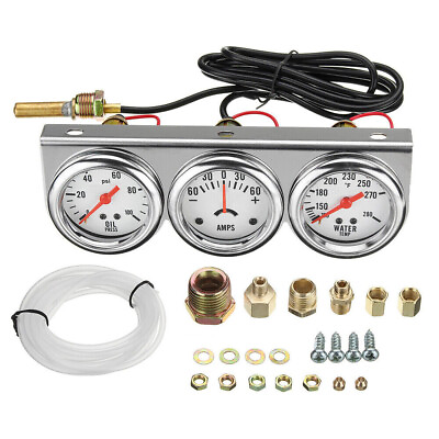 #ad Universal 2quot; Triple Gauge Set Oil Pressure PSI Amps Water Temp Temperature Meter $25.89