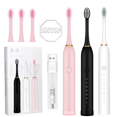 #ad Sonic Electric Toothbrush Rechargeable 6 Modes 6 Brush Heads Cleaning Whitening $7.95