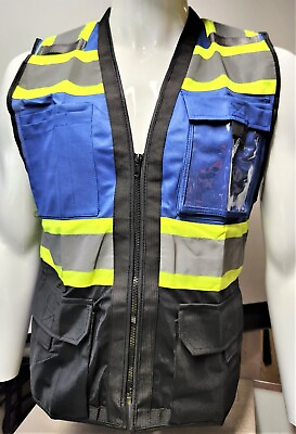 #ad #ad Class 1 High Visibility Reflective Blue Black Safety Vest with ID Pocket $14.99