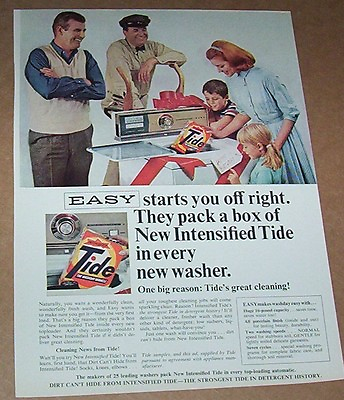 #ad 1966 print ad TIDE Laundry soap detergent Easy Washer little girl boy family $7.99