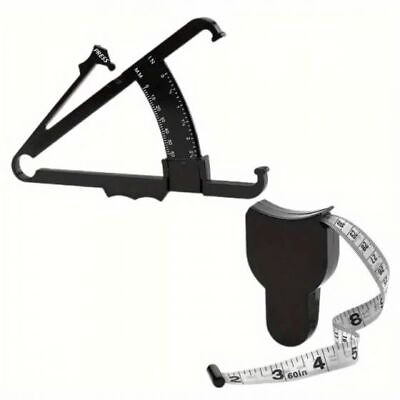 #ad 2Pcs Body Fat Caliper and Tape Measure for Body Measurement Tool Gym Black $3.49