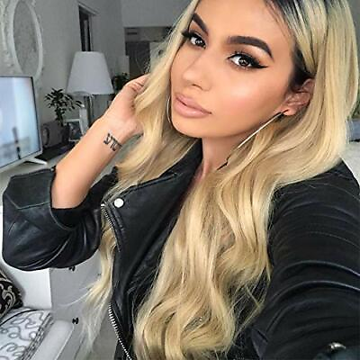 #ad Black roots Blonde Lace Front Long Wave Synthetic Heat Resistant Hair for Women $36.99