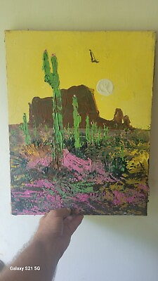 #ad California Painting on Canvas Paul Blaine Henrie DAWN IN THE DESERT 1969 Signed $275.00